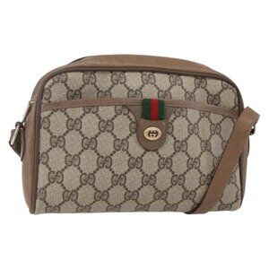 Authentic GUCCI GG Supreme Web Sherry Line Bag PVC Beige Gold 116 02 089